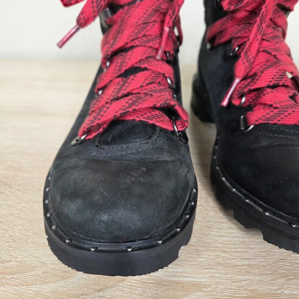 Sorel Lennox Hiker Waterproof Boots Black Red Plaid Laces Women's 6
